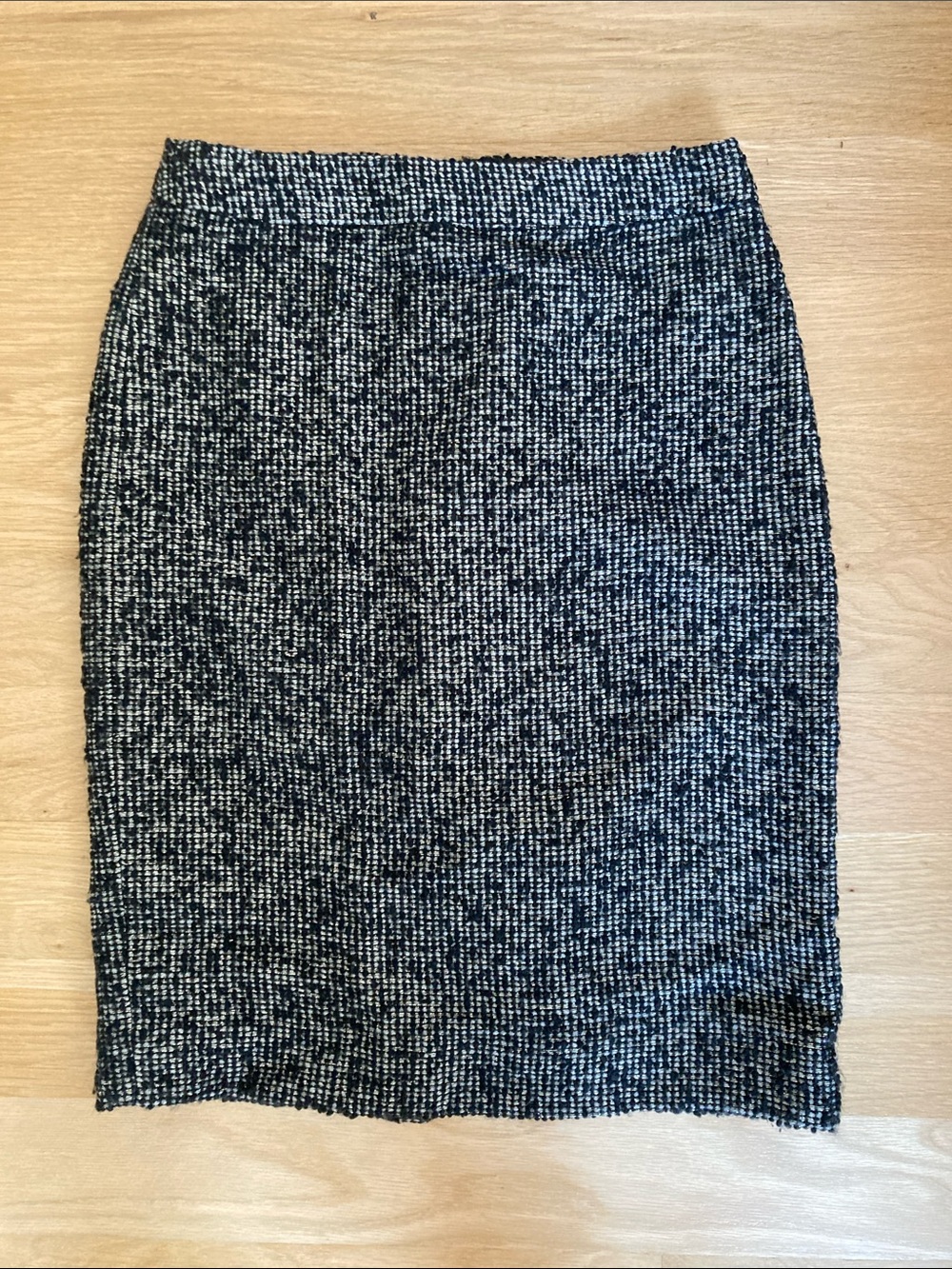 J. Crew Black White Gold Tweed Pencil Skirt Wool Silk blend
